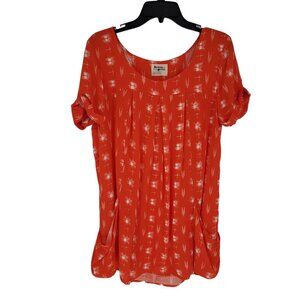 Holding Horses womens Medium Orange geometric anthro rayon tunic bouse pockets